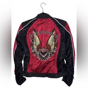 Harley Davidson Woman’s Moto Jacket Red & Black Embroidered Eagle Jacket Size S